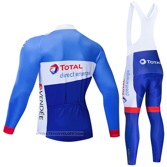 2021 Maillot Cyclisme Direct Energie Bleu Blanc Manches Longues et Cuissard